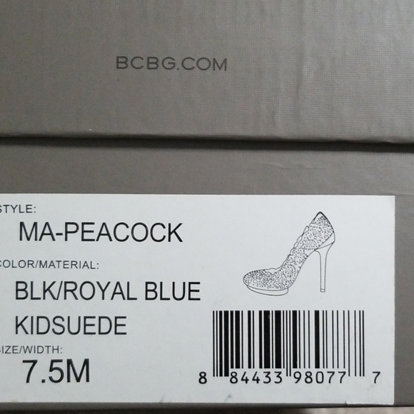BCBGMAXAZRIA PEACOCK PUMP BLK/RYL BLUE 7.5M NWT - Picture 8 of 8
